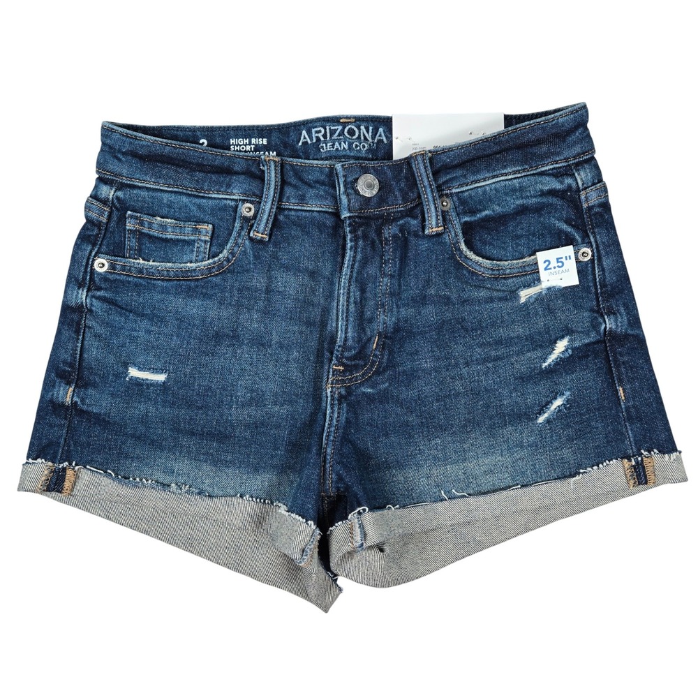 Arizona Jean Co High Rise Denim Shorts Womens Size 2 2.5 Inch Inseam Cuffed